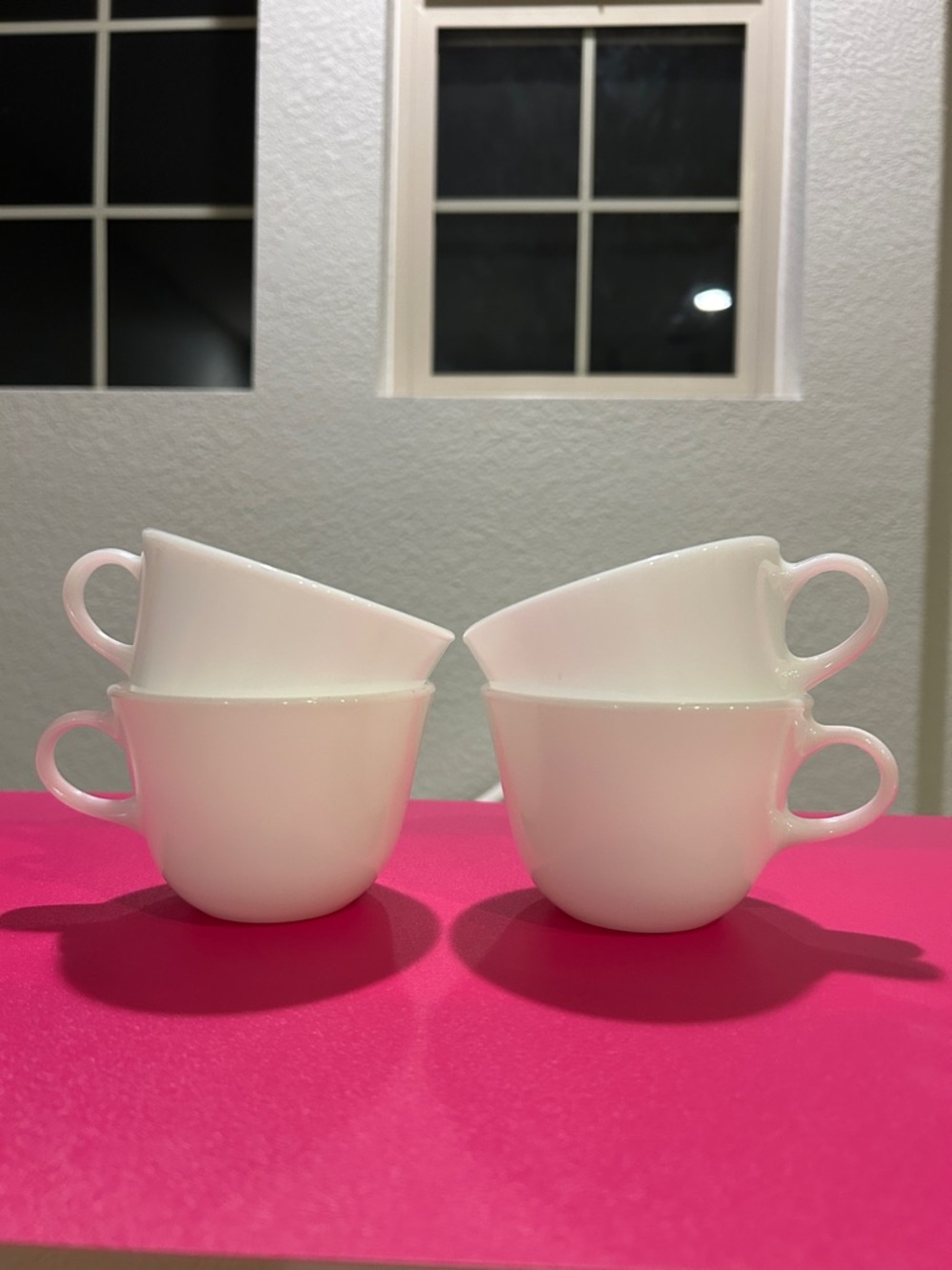 Vintage Pyrex White Milk Glass Coffee or Tea Microwave Safe Made in USA Lot of 4